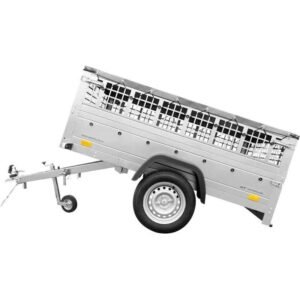 Remorque grillagée 200x125 avec bâche plate grise, tiges de support bâche, ridelles grillagées et roue jockey - Garden Trailer 201 KIPP